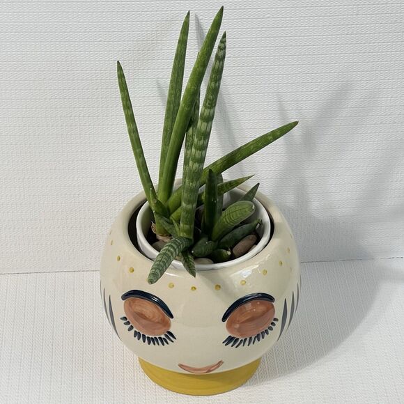 Big Bulgy Eye Face Ceramic Pedestal Planter Flower Pot Multi HANDMADE - Picture 14 of 17